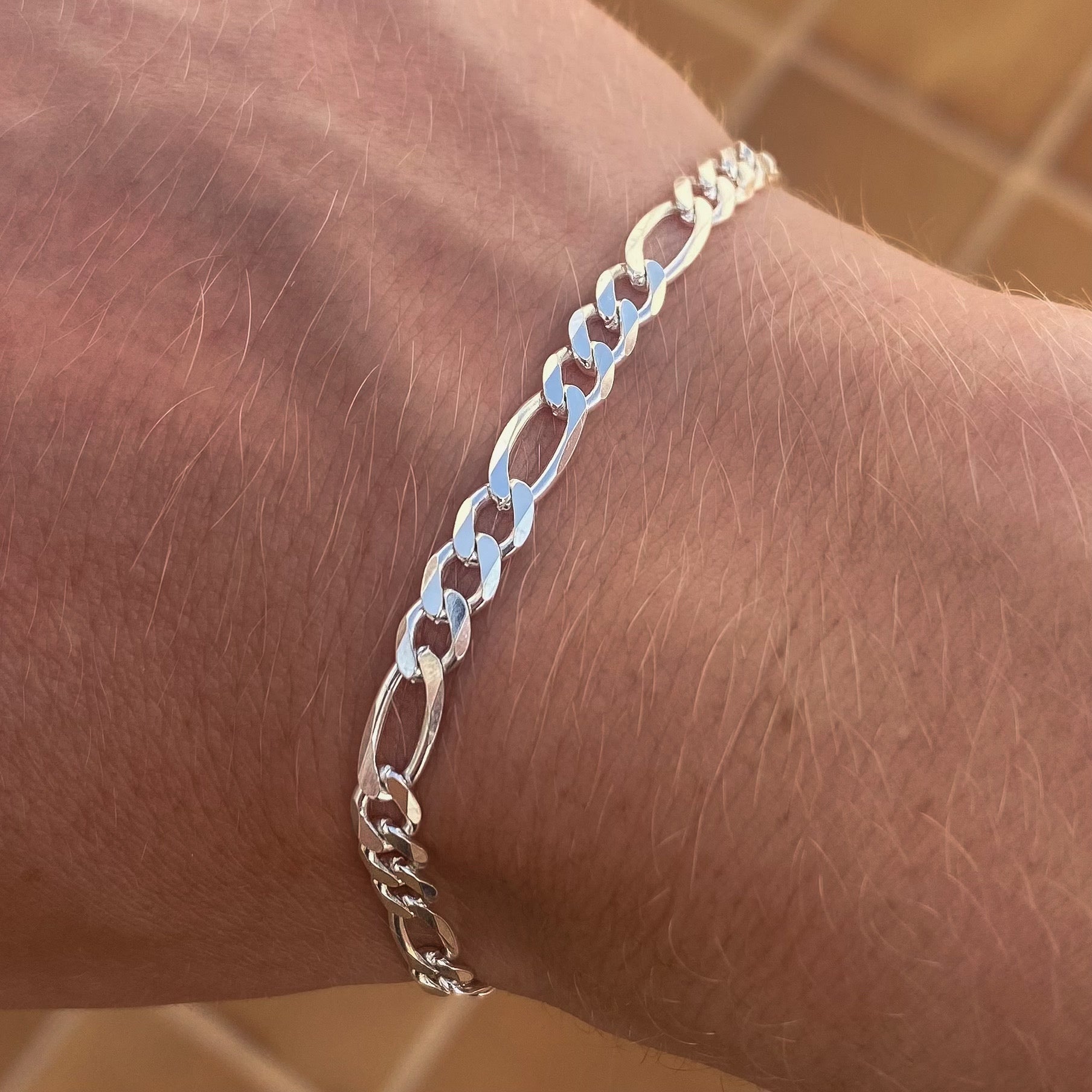 925 Sterling Silver 4.2mm Figaro Bracelet