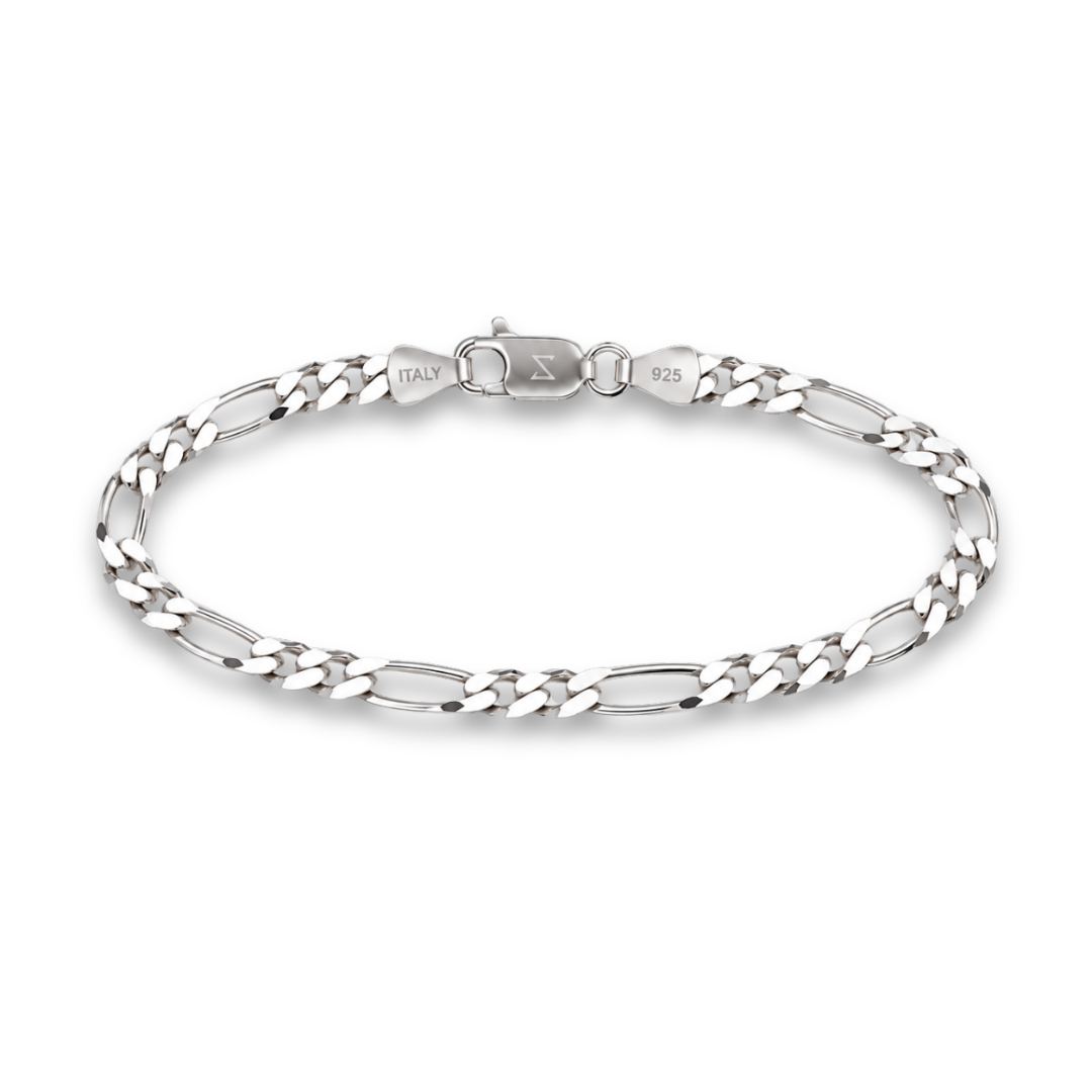 925 Sterling Silver 4.2mm Figaro Bracelet