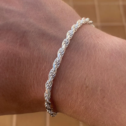 925 Sterling Silver 4.2mm Rope Bracelet
