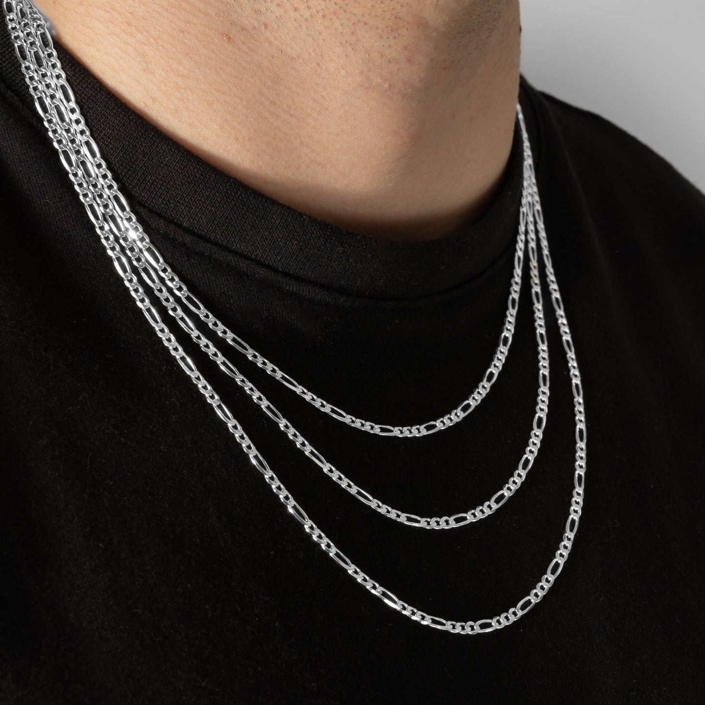 925 Sterling Silber 3mm Figaro Kette