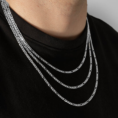 925 Sterling Silber 3mm Figaro Kette