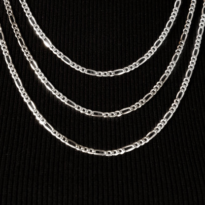 925 Sterling Silber 3mm Figaro Kette