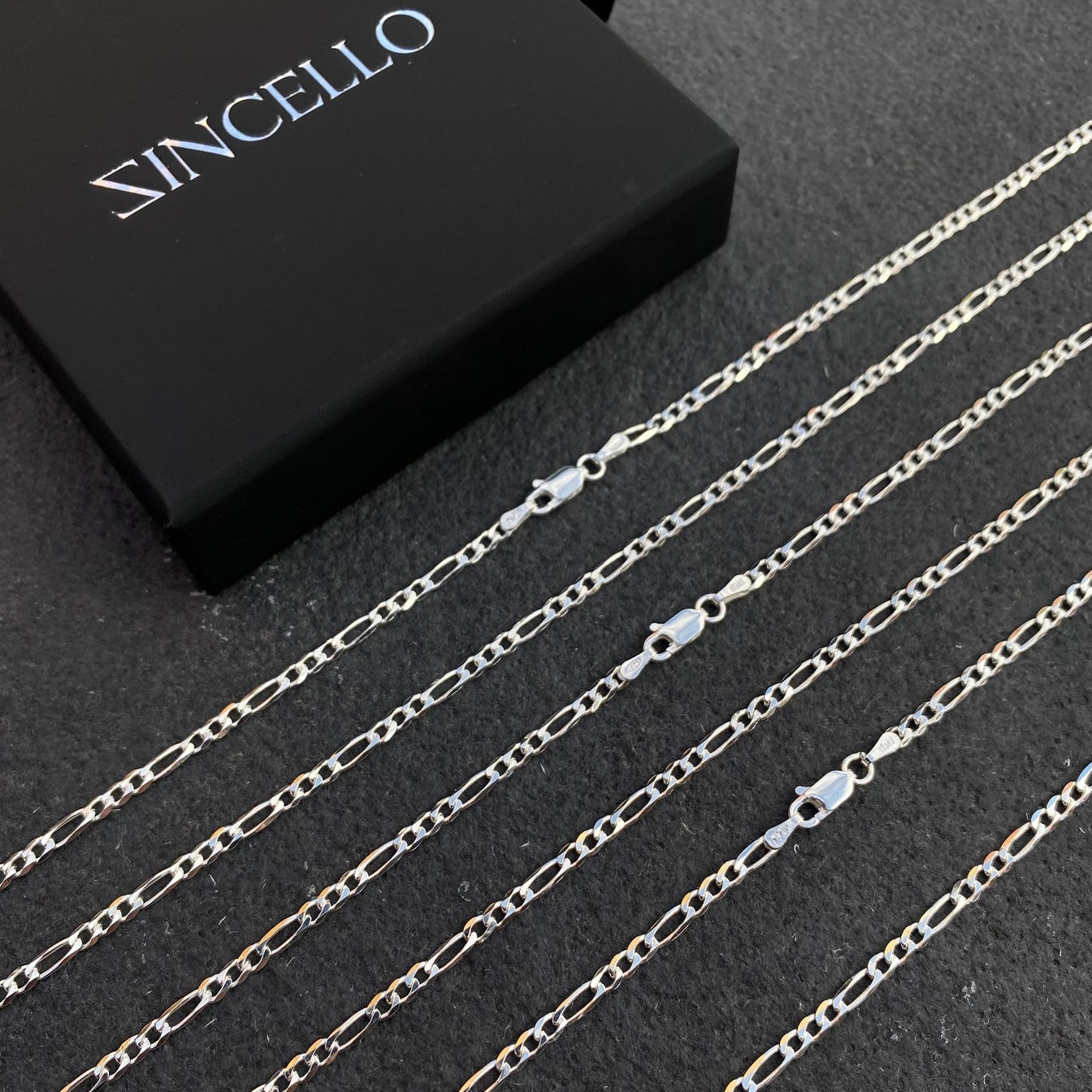 925 Sterling Silber 3mm Figaro Kette