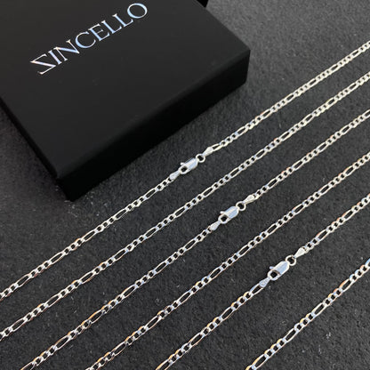 925 Sterling Silber 3mm Figaro Kette